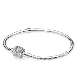 Pandora Sterling Silver Barrel Clasp Pandora Bracelet w/ Clear Pave Clasp 7.0"